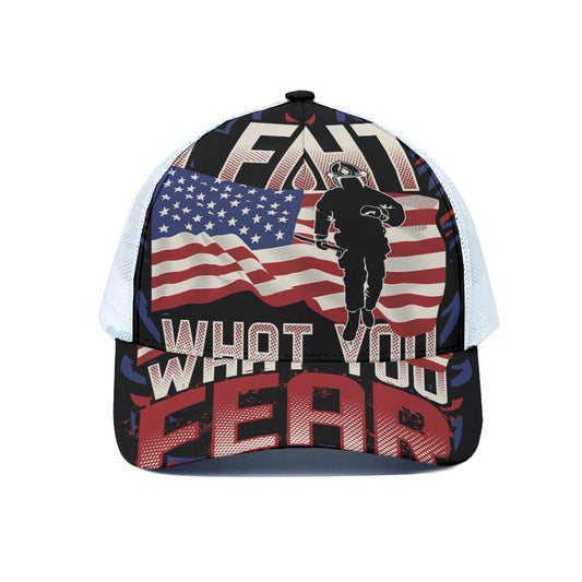 Firefighter I Fight What You Fear Print White Mesh Trucker Cap