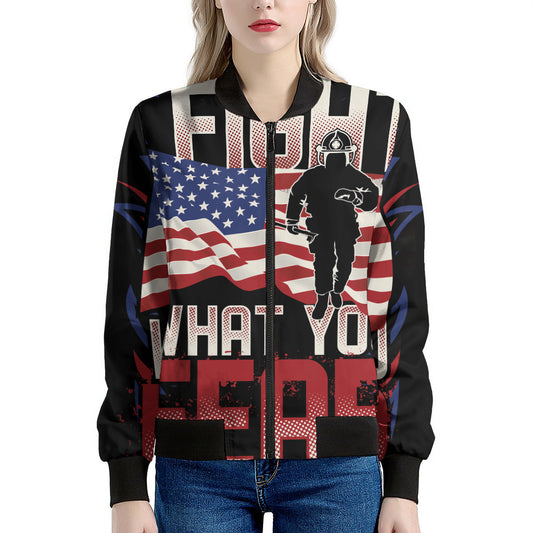 Firefighter I Fight What You Fear Print Women's Bomber Jacket