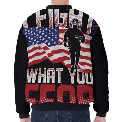 Firefighter I Fight What You Fear Print Zip Sleeve Bomber Jacket