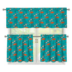 Fish And Jellyfish Pattern Print 3 Piece Kitchen Curtains