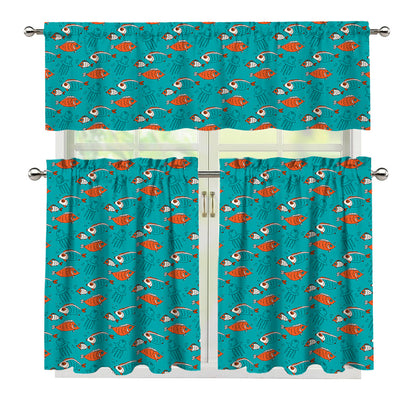 Fish And Jellyfish Pattern Print 3 Piece Kitchen Curtains