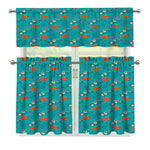Fish And Jellyfish Pattern Print 3 Piece Kitchen Curtains