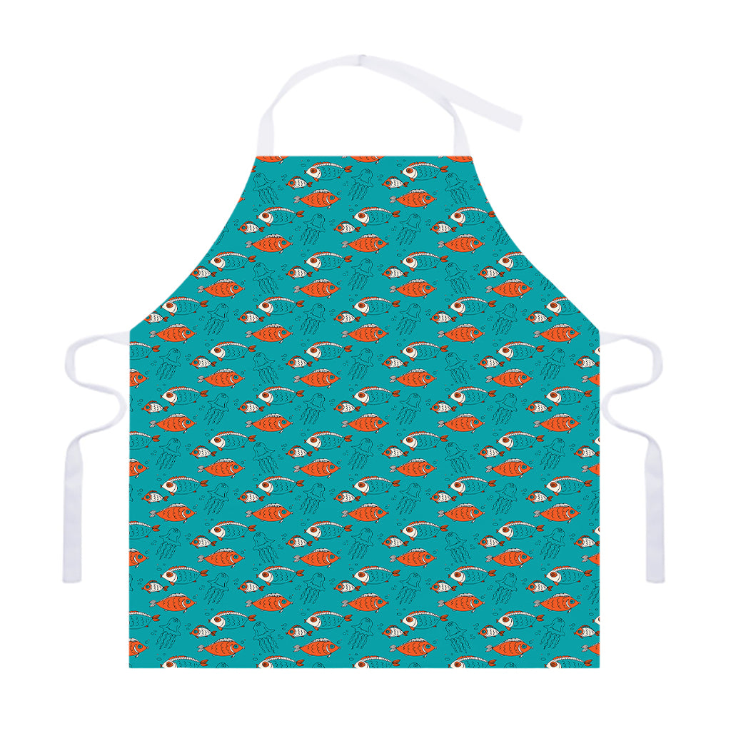 Fish And Jellyfish Pattern Print Adjustable Apron