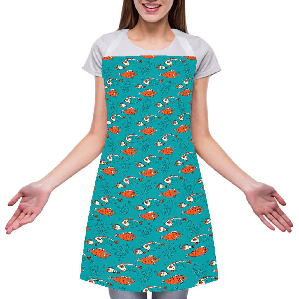 Fish And Jellyfish Pattern Print Adjustable Apron