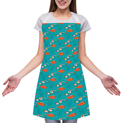Fish And Jellyfish Pattern Print Adjustable Apron