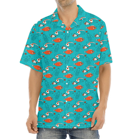 Fish And Jellyfish Pattern Print Aloha Shirt