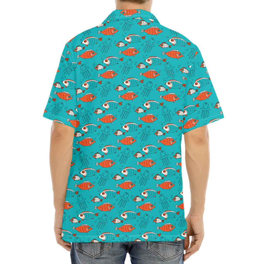 Fish And Jellyfish Pattern Print Aloha Shirt