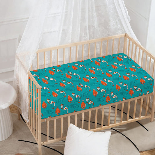 Fish And Jellyfish Pattern Print Baby Crib Sheet