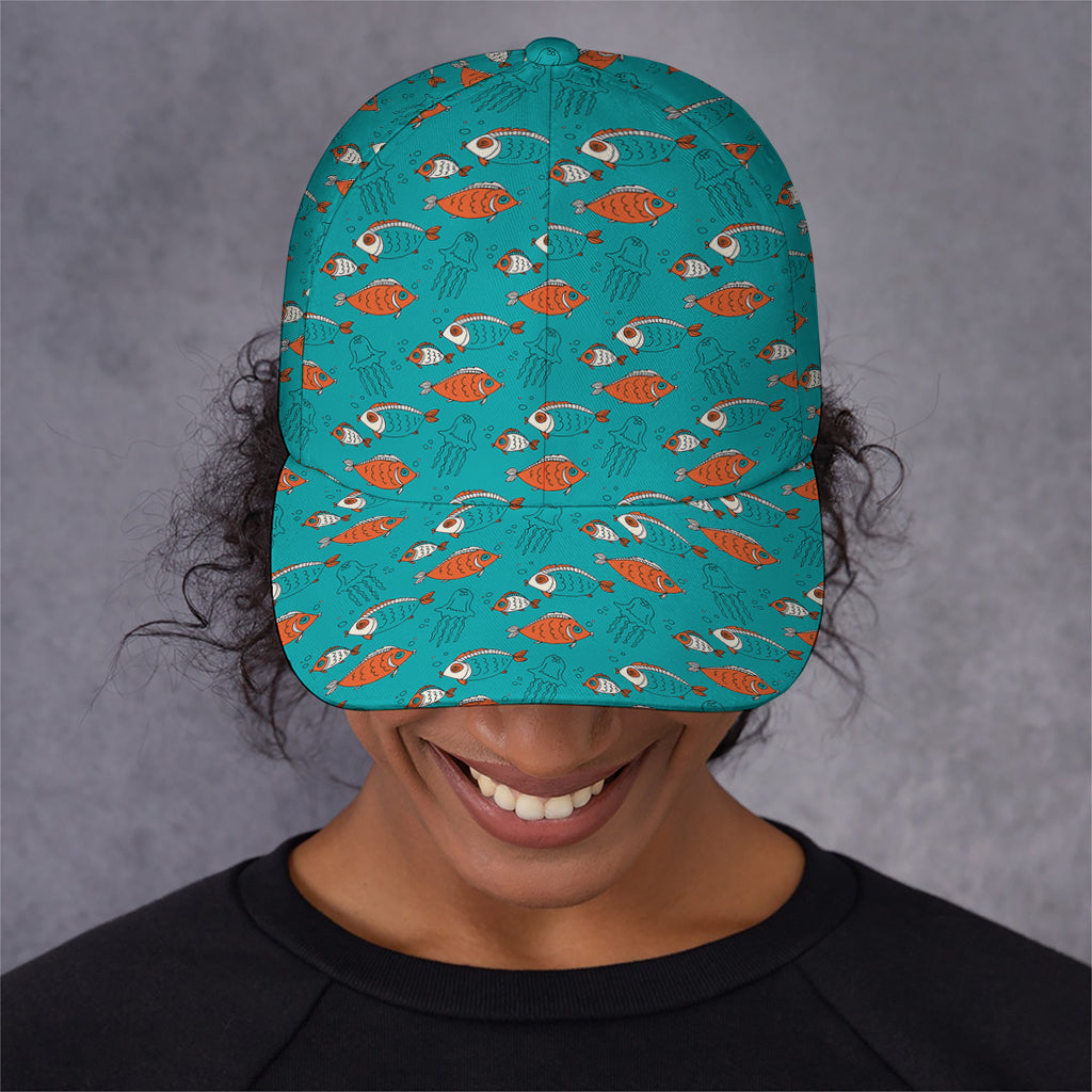 Fish And Jellyfish Pattern Print Baseball Cap