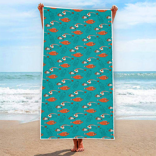 Fish And Jellyfish Pattern Print Beach Towel