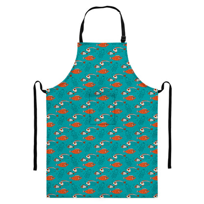 Fish And Jellyfish Pattern Print Bib Apron With Pocket