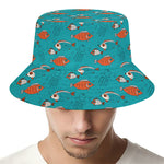 Fish And Jellyfish Pattern Print Bucket Hat