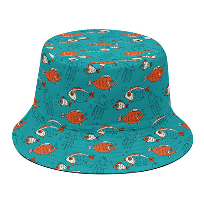 Fish And Jellyfish Pattern Print Bucket Hat