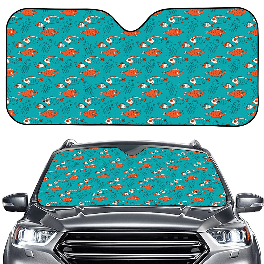 Fish And Jellyfish Pattern Print Car Windshield Sun Shade