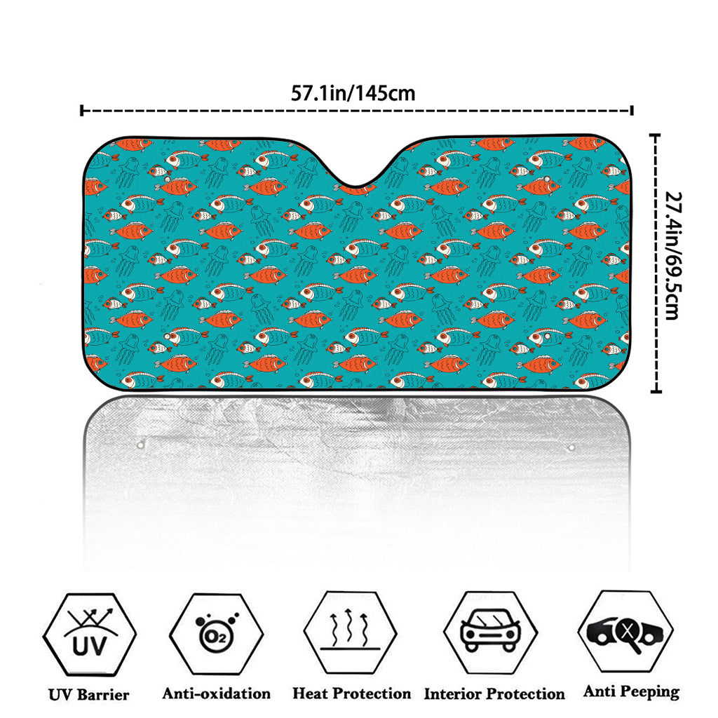 Fish And Jellyfish Pattern Print Car Windshield Sun Shade