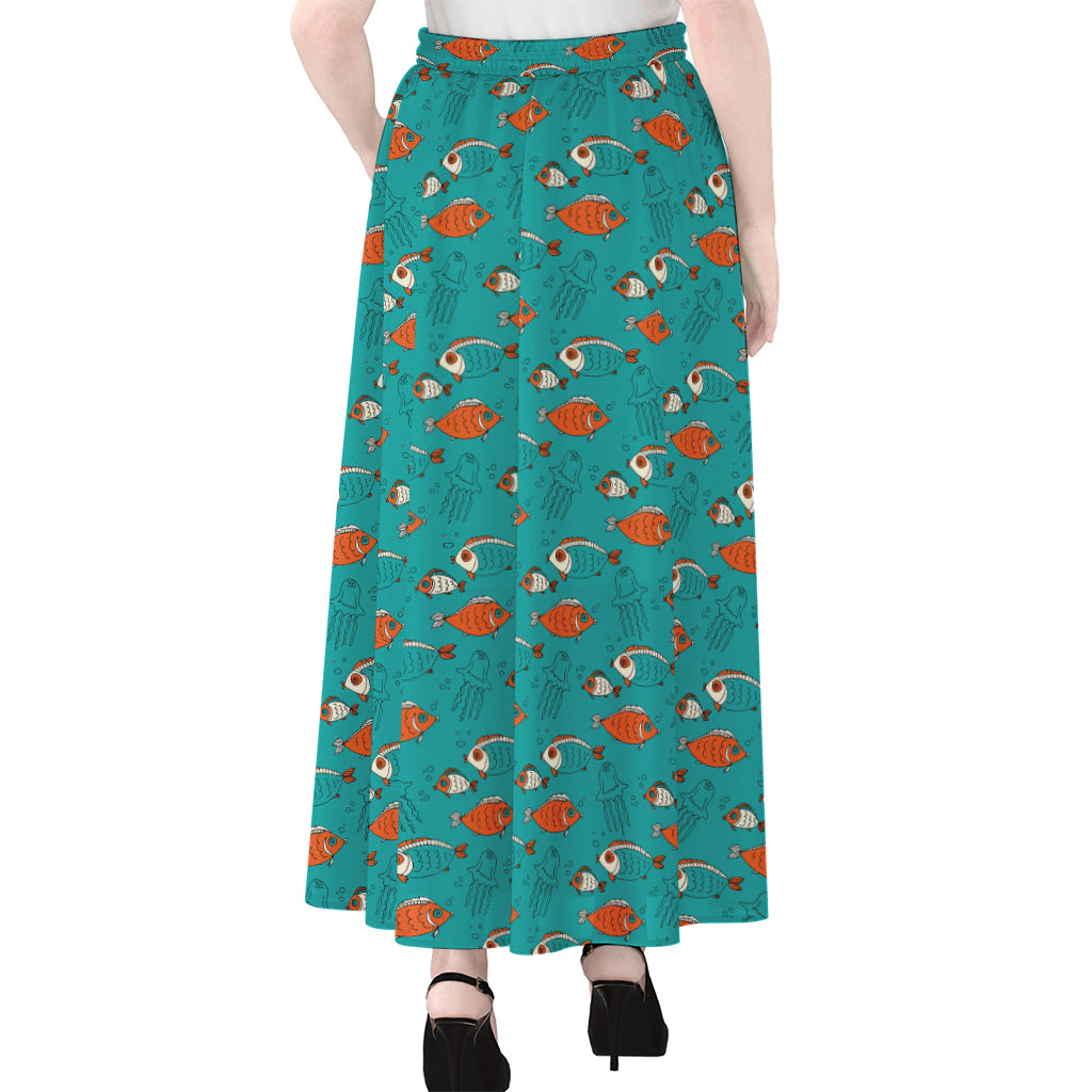 Fish And Jellyfish Pattern Print Chiffon Maxi Skirt