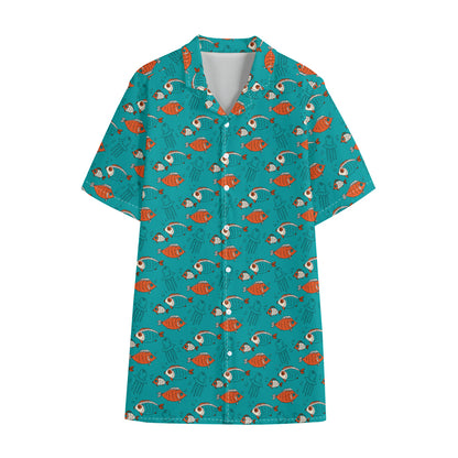 Fish And Jellyfish Pattern Print Cotton Hawaiian Shirt