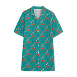 Fish And Jellyfish Pattern Print Cotton Hawaiian Shirt