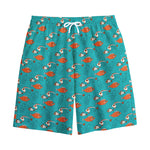 Fish And Jellyfish Pattern Print Cotton Shorts