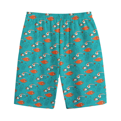 Fish And Jellyfish Pattern Print Cotton Shorts