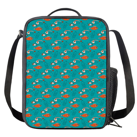 Fish And Jellyfish Pattern Print Crossbody Lunch Bag