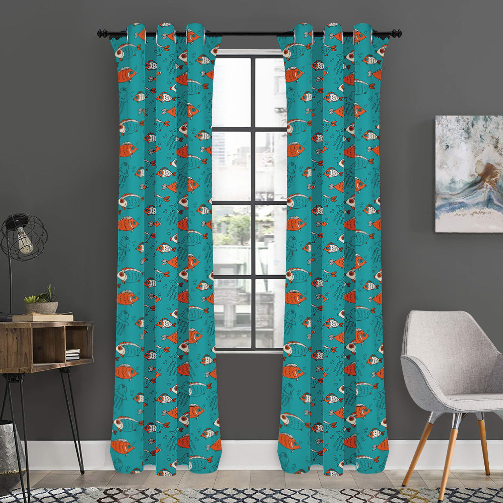 Fish And Jellyfish Pattern Print Curtain