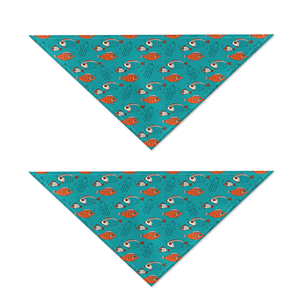 Fish And Jellyfish Pattern Print Dog Bandana