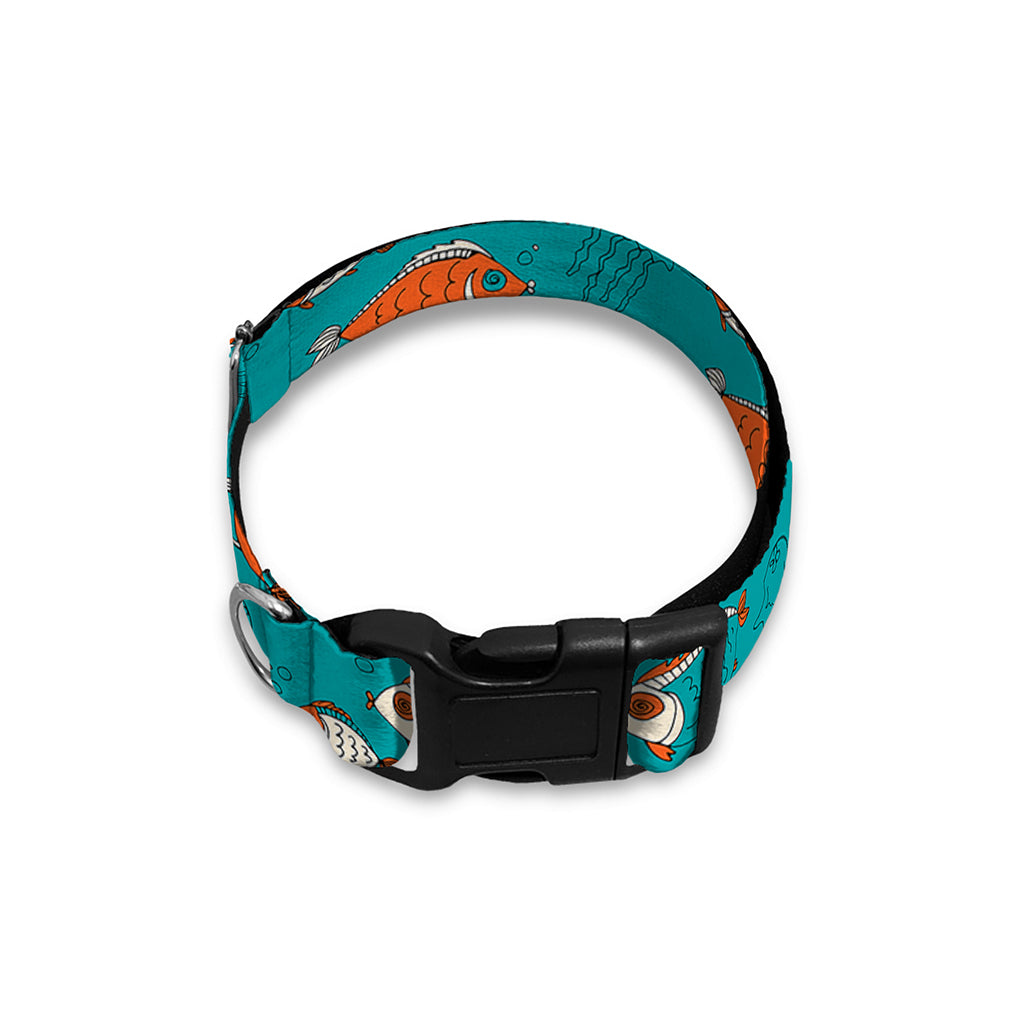 Fish And Jellyfish Pattern Print Dog Collar