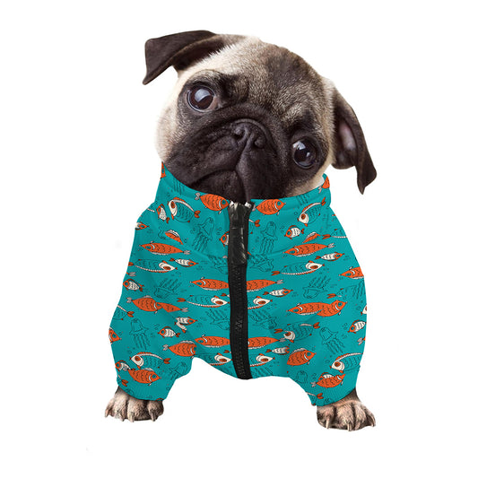 Fish And Jellyfish Pattern Print Dog Zip Up Jacket
