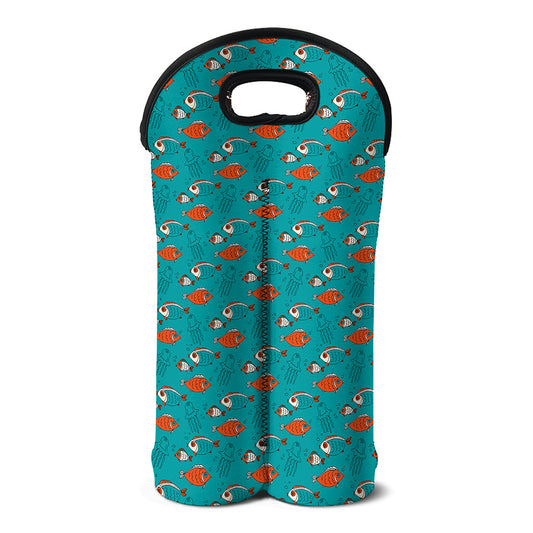 Fish And Jellyfish Pattern Print Double Neoprene Wine Tote