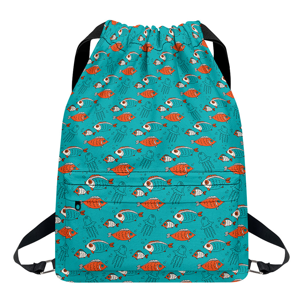 Fish And Jellyfish Pattern Print Drawstring Backpack