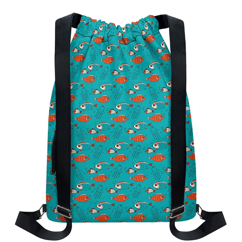 Fish And Jellyfish Pattern Print Drawstring Backpack