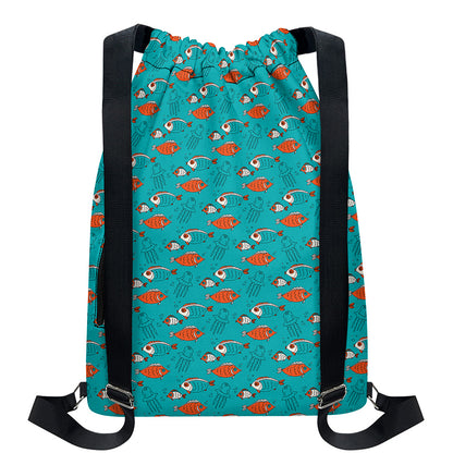 Fish And Jellyfish Pattern Print Drawstring Backpack