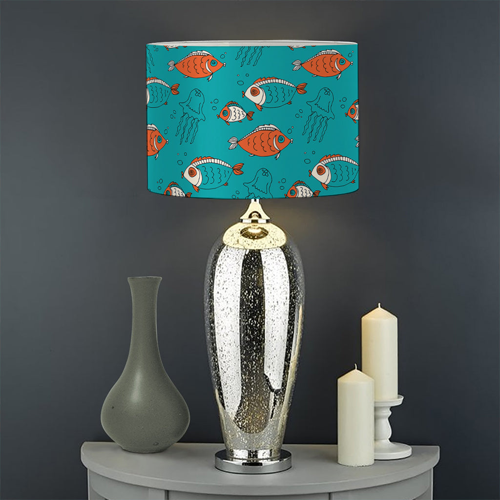 Fish And Jellyfish Pattern Print Drum Lamp Shade