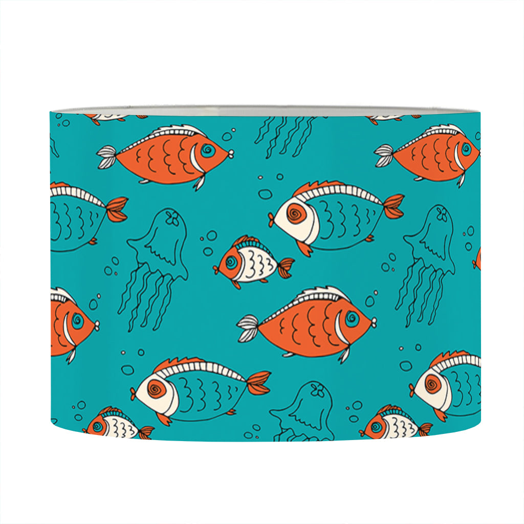 Fish And Jellyfish Pattern Print Drum Lamp Shade
