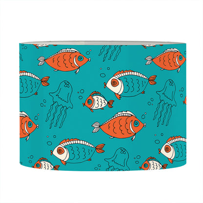 Fish And Jellyfish Pattern Print Drum Lamp Shade