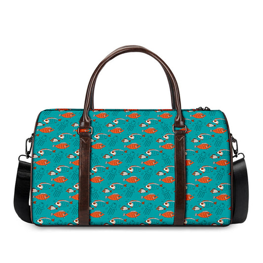 Fish And Jellyfish Pattern Print Duffle Bag