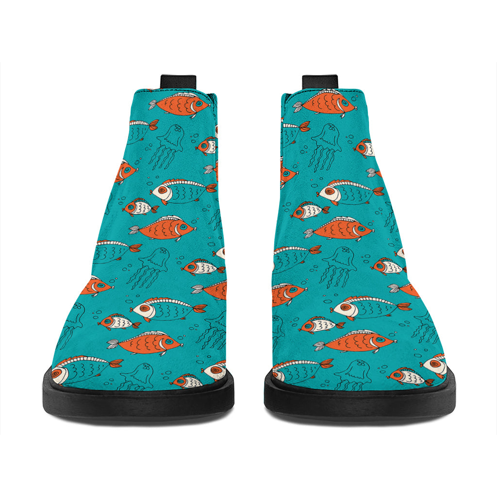 Fish And Jellyfish Pattern Print Flat Ankle Boots