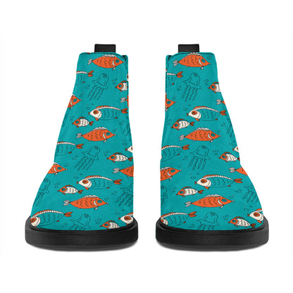 Fish And Jellyfish Pattern Print Flat Ankle Boots