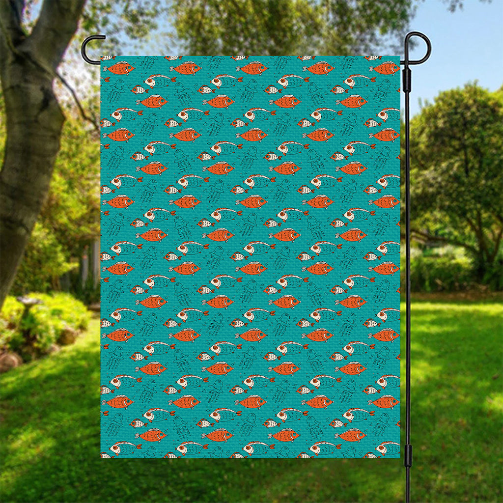 Fish And Jellyfish Pattern Print Garden Flag