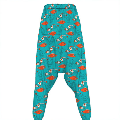 Fish And Jellyfish Pattern Print Hammer Pants