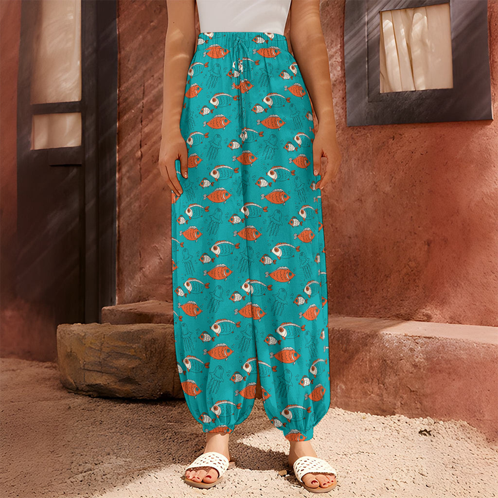 Fish And Jellyfish Pattern Print Harem Pants