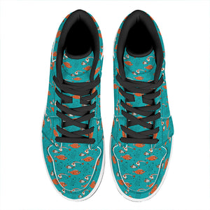 Fish And Jellyfish Pattern Print High Top Leather Sneakers