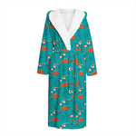 Fish And Jellyfish Pattern Print Hooded Bathrobe