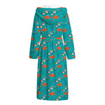 Fish And Jellyfish Pattern Print Hooded Bathrobe
