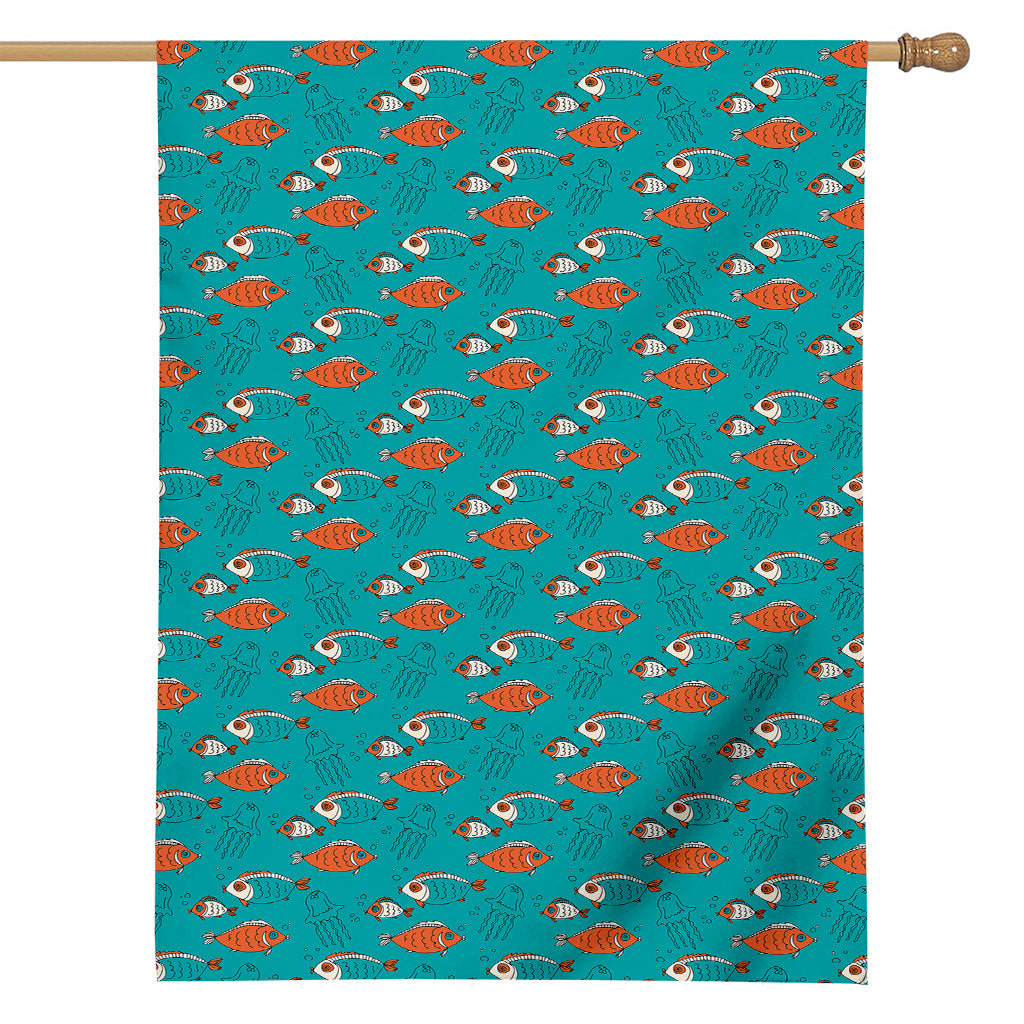 Fish And Jellyfish Pattern Print House Flag