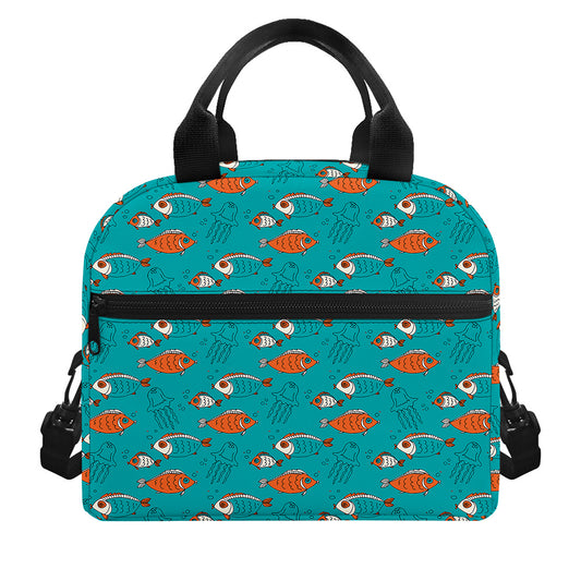 Fish And Jellyfish Pattern Print Insulated Lunch Bag