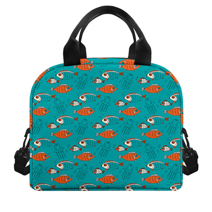 Fish And Jellyfish Pattern Print Insulated Lunch Bag