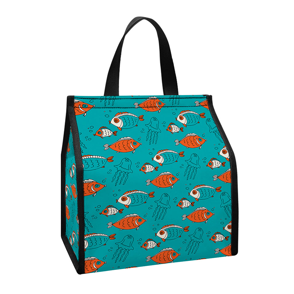 Fish And Jellyfish Pattern Print Insulated Lunch Tote