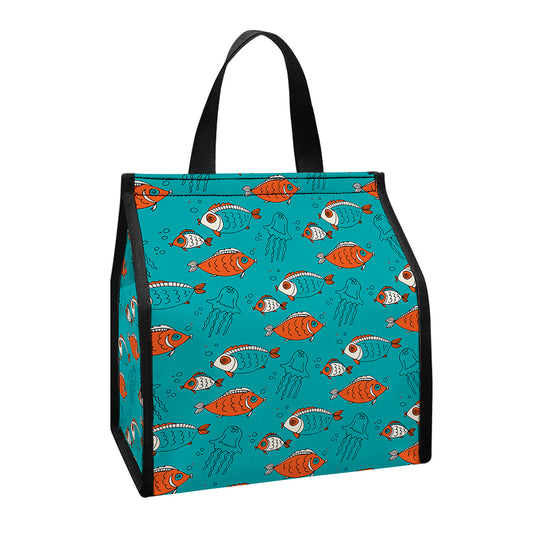 Fish And Jellyfish Pattern Print Insulated Lunch Tote